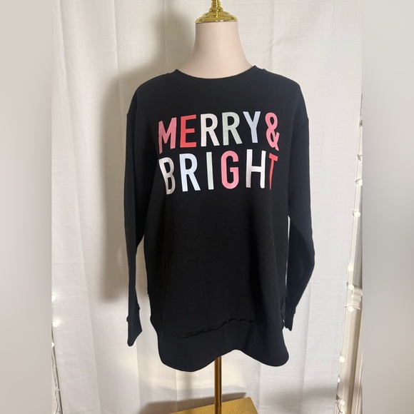 Sweaters - Merry & Bright Holiday Tunic Sweatshirt Black Size Medium